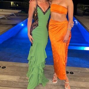 Beautiful green and black lace maxi dress